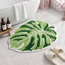 1pc Healing Monstera Leaf Shaped Rug, French Fresh Irregular Green Leaf Bathmat, Endows Bathroom With Natural Vitality, Fluffy And Thick Faux Cashmere Material, Irregular Size With 1-5cm Cutting Tolerance, Bathroom Mat, Bathroom Rug, Door Mat, Small Rug, Carpet, Floor Mat, Home Decor, Area Small Rug, Outdoor Mat, Area Rug, Bedroom Rug, Washable Carpet - contracted design - View 2