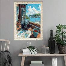 1pc 2D DIY Diamond Painting Vintage Camera & Beach Hut Landscape Diamond Art, Perfect For Holiday Gifts, Decor For Living Room Or Bedroom - View 3