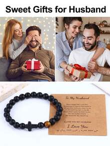 新款哑光串珠手链,配虎眼石和小十字架吊坠,黑曜石手链 - 手鍊 - 查看 6