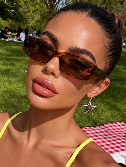 1 Pair Rectangular Leopard Print Fashion Glasses, Bohemian Style, Suitable For Parties, Outings, Summer Beach Accessories, Valentine's Day Gifts, Parties And Other Occasions