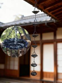 1pc Lotus Shaped Rain Chain, Minimalist Retro Iron Downspout Decoration, Comfortable Dripping Sound, Suitable For All Seasons - Lotus - View 3