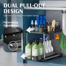 2 Pack Under Sink Organizer, 2 Tier Under Sink Organizers And Storage For Kitchen Bathroom, Height Adjustable Cabinet Organizer With Two Slide-Out Drawers - Black - View 2