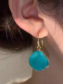 1 par de pendientes con colgante de gota asimétrico azul, diseño minimalista único, estilo fresco para primavera/verano - Azul menta - Ver 6