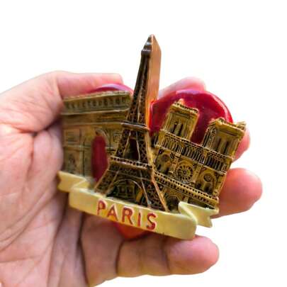 7cm/2.76in Vintage Heart Paris Landmark Refrigerator Magnets, 3D Eiffel Tower Arc De Triomphe Magnetic Decorations