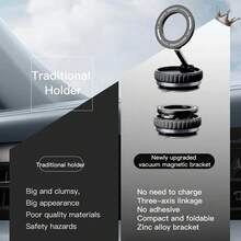 强磁车载手机支架，可折叠设计，360°可调节真空吸盘，适用于汽车/桌面/浴室/通用场所 - 黑色 - 查看 8