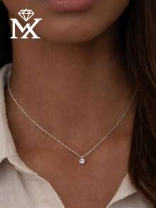 SYMFNY 1 件 925 纯银 2.0 毫米立方氧化锆吊坠项链，女士/女孩款，18k 镀金，40 厘米细链叠戴项链 - 銀色 - 查看 2