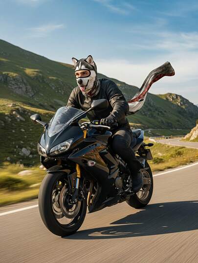 通気性のある3Dアニマル耳フルフェイスマスク - 屋外アクティビティの面白い日よけ、かわいいバイクフェイスマスク、ミュージックフェスティバル、アウトドアパーティー、コスプレの新しいギフト