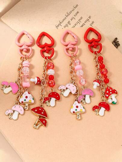 1个仿真植物钥匙扣，串珠钥匙圈，蘑菇钥匙扣，女孩包包挂饰