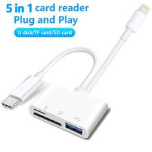 二合一 SD 卡读卡器适配器，配备 Lightning 和 USB-C 接口，兼容 SD/TF/USB 卡，适用于 17/16/15/14/13/12、S24/S23/S22/S21/S20 Ultra Plus 和相机系列，数据传输速度快。 - 查看 3