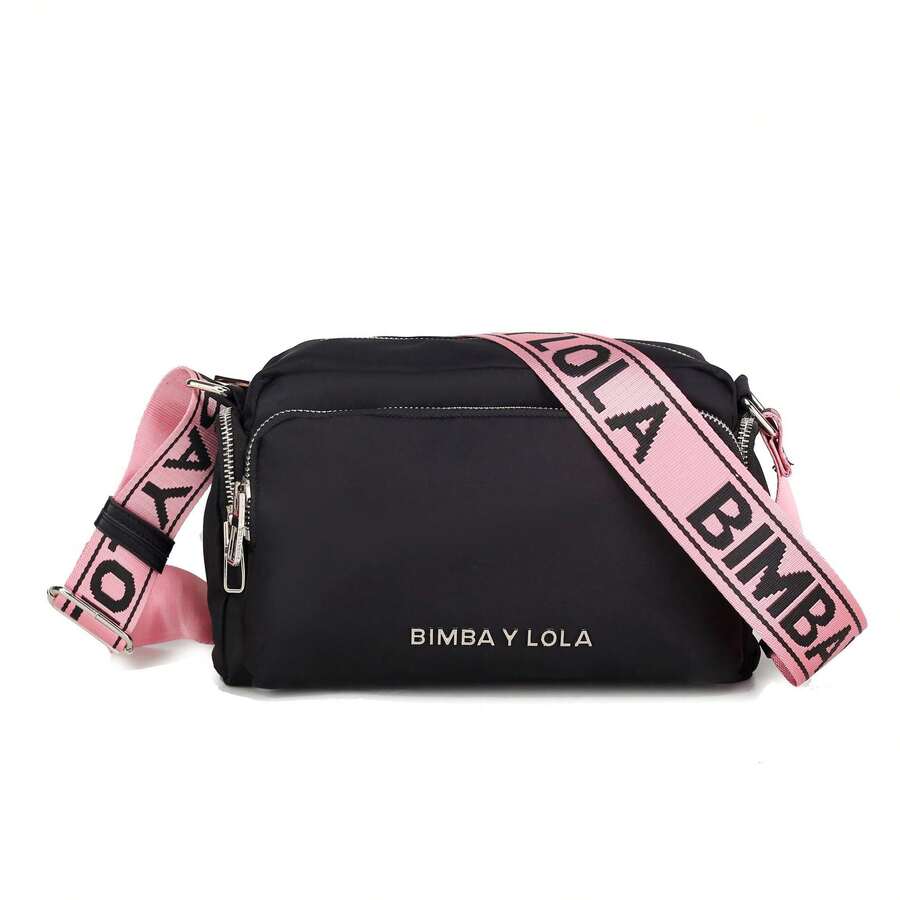 Women's Shoulder Bag With A Shoulder Strap. Luxurious Camera Bag In Crossbody Style. Square Bag. - 黑色粉帶黑字(銀logo) - 查看 1