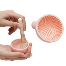 Silicone Makeup Brush Cleaning Bowl, Scrub Mat, Makeup Brush Cleaning Gel Pad, Handmade Tool - Pink - View 1