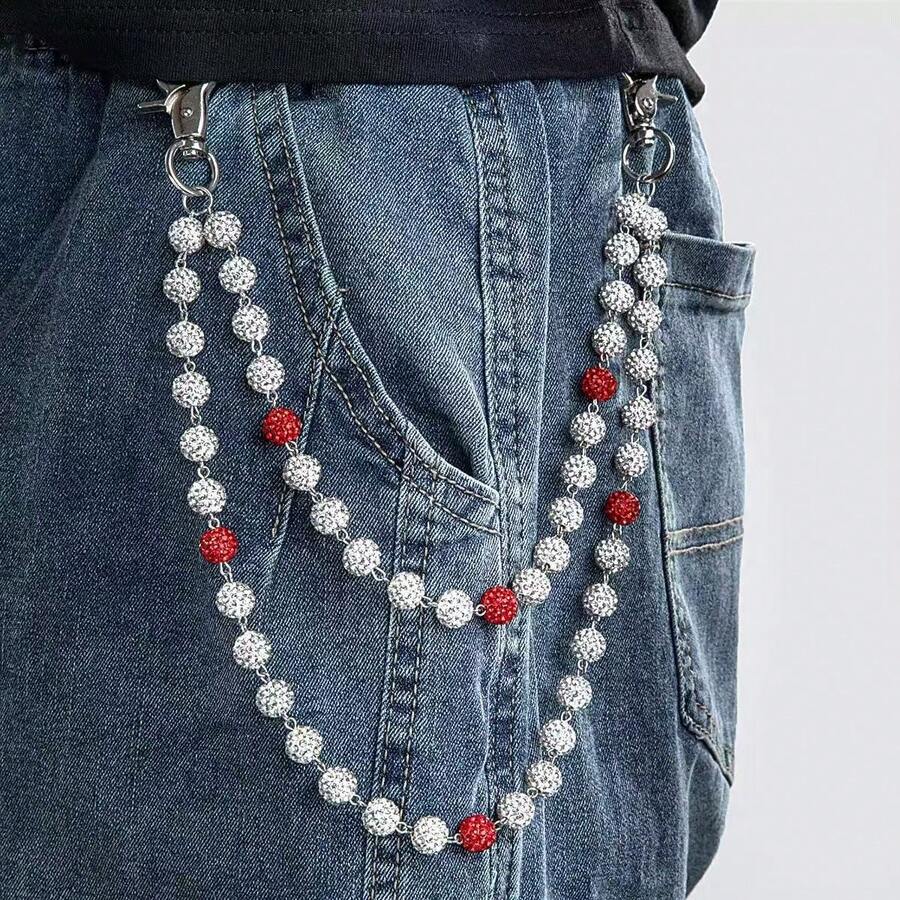 1PC Fashion Street Hip Hop Pants Chain Clay Rhineston - Multicolor - View 1