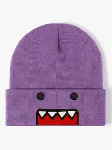 Multi-Color Cartoon Embroidered Knit Beanie - Casual Streetwear Hat, Fashionable Personalized Warm Ski Cap - Brown - View 10