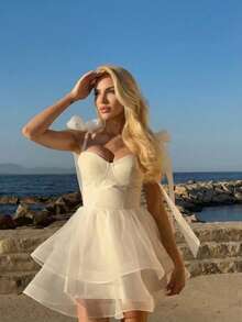 Elegant Casual Romantic French Style Date Cute Vacation Party Slip Dress - White - View 4