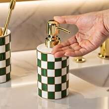1 Pc 300Ml Ceramic Soap Dispenser Featuring A Multi-Colored Checkerboard Pattern, Designed In A Cylindrical Shape For Refilling. Ideal For Hand Soap, Shower Gel, Shampoo, And Lotion, It Is Perfect For Use In Homes, Kitchens, Bathrooms, And Hotels - Checkerboard Lotion Bottle - View 9