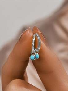 EleRunis 1对925纯银绿松石耳钉，耳骨穿孔耳廓耳环，适合女性日常佩戴，也适合婚礼、派对、订婚、周年纪念、情人节等场合。 - 銀色 - 查看 2