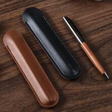 1pc Premium Retro Faux Wood Ballpoint Pen With Leather Storage Case, Business Signature Pen - Steel color 1PC - View 6