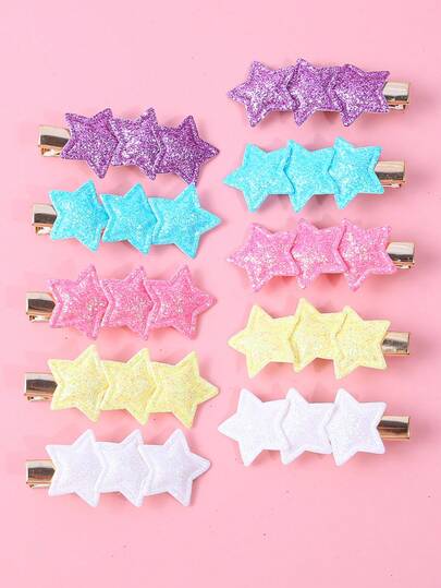 10pcs/Set Girls Glitter Star Hair Clips - Sparkly Star Shaped Hair Barrettes, Cute Hair Accessories For Girls Birthday Party Daily Wear