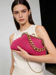Minimalist Suede Crossbody Bag, Zipper Closure Shoulder Handbag For Women - Hot Pink - View 9