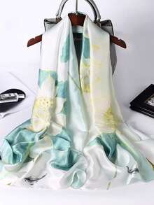 1pc Extra Large Lotus Flower Pattern Scarf, Women's Warm Yet Lightweight Versatile Long Scarf/Shawl For Spring/Summer, Air Conditioning Wrap, Beach Coverup - Mint Blue - View 3