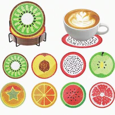 New DIY Diamond Painting Set, Fully Rhinestoned Coaster Decor For Living Room & Bedroom, 8pcs/Set