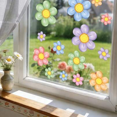 1/2pcsColorful Flower And Butterfly Window Stickers,Reusable PVC Electrostatic Adsorption,Suitable For Shop Windows,Balconies,Sliding Doors And Windows Decoration,And DIY Home Beautification Accessories.