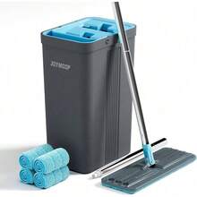 Mop And Bucket Set With Wringer, Mops For Floor Cleaning, Wall Mop Cleaner With Long Handle, With 4 Reusable Microfiber Mop Pads - Grey+Cyan Blue - Xanh ngọc lam và Xám nhạt - Xem 12