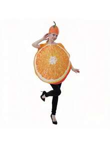 1 Set Fruit Orange Cosplay Jumpsuit [Hat + Jumpsuit], Fruit Series Halloween, Carnival, Christmas Party Costume, Surprise Role Play Outfit - Orange - View 6