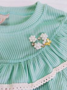 Blusa Infantil Feminina Canelada com Bordado em Pérolas REF: 1513 - Verde Menta - Visão 3