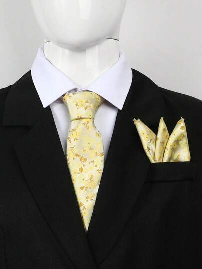 Vintage Blue Floral 7cm Necktie Set, Retro Style Pocket Square, Focus Of Vintage , Suitable For Banquet, Wedding, Business Formal Attire