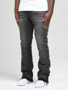 Men's Slim Fit Stretch Distressed Jeans, Casual Street Style, Suitable For All Seasons - Xám - Xem 5