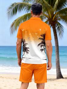 Herren Set aus Kurzarmhemd mit Vogel- und Palmenprint und Casual Shorts - Verschiedenfarbig - Übersicht 4