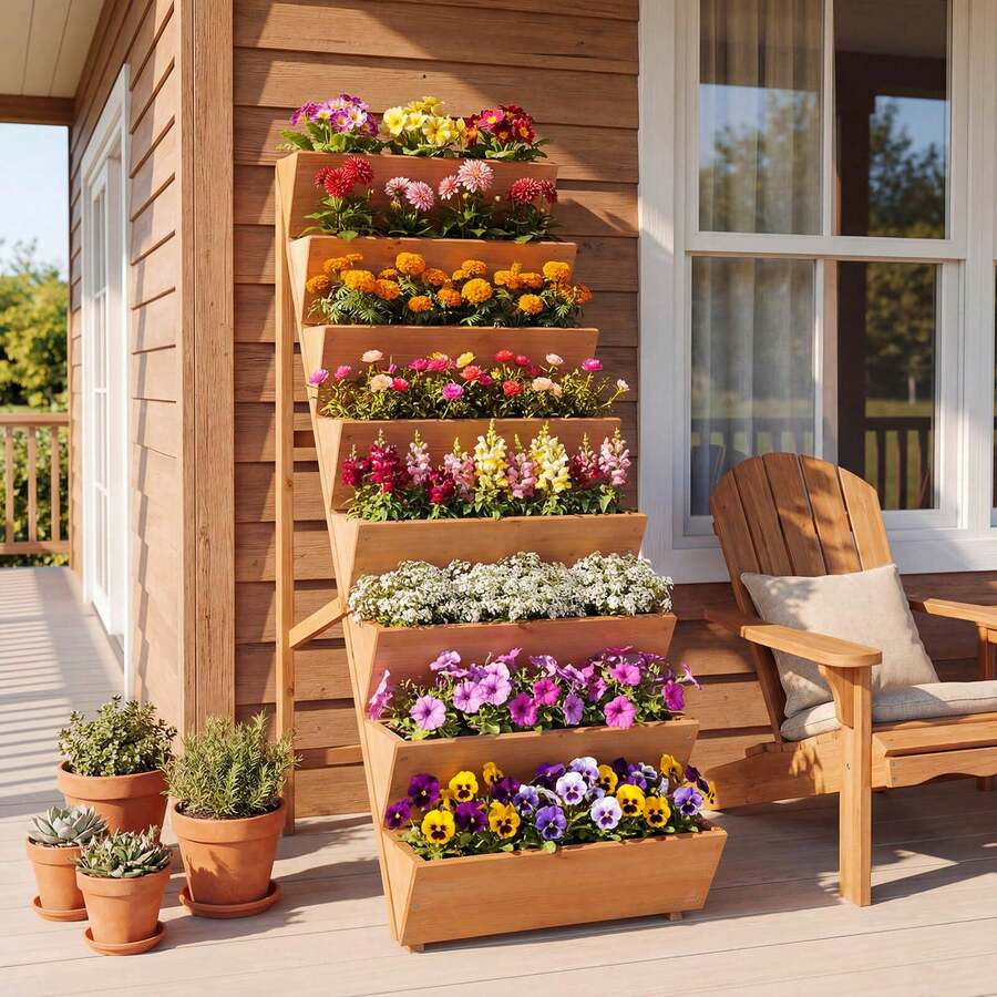 8-Tier Vertical Raised Garden Bed With Legs For Growing Vegetables Flowers Herbs Orange - A - 查看 1