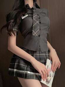 Bộ đồ lót gợi cảm, đồng phục học sinh gợi cảm, trang phục cosplay đồng phục nữ sinh ngây thơ. - màu đen - Xem 5