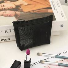 3pcs/Set Nylon Mesh Cosmetic Bag, Transparent Black Mesh Toiletry Bag, Hollow Net Pouch - Black - View 3