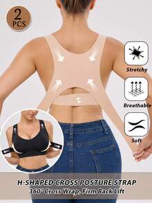 2 Pieces Of Push-Up And Lift-Up Women's Bras, Front Clasp Seamless Bras, Back Shaping Women's Underwear, Side-Pushing Underwire Bras For Side Chest Support, Sports Support Bras, Back Lifting And Anti-Sagging Design, Detachable Breast Pads, Suitable For Daily Correction. - Đen + Mơ - Xem 2