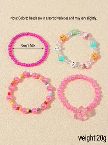 4pcs/Set Girls Cute Polymer Clay Butterfly, Flower, Fruit, Sun, Cloud Beaded Bracelet Set, Suitable For Girls Daily Wear And Gifting To Friends - Multicolor - View 9