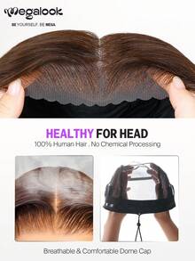 MEGALOOK 13x6 三股™蕾丝前置真人发假发，巧克力棕色，无胶直发波波头假发，带抽绳，200%密度，预漂白发结，自然拔毛发际线，双层拉直真人发，女士直发波波头假发 - S4 - 查看 7