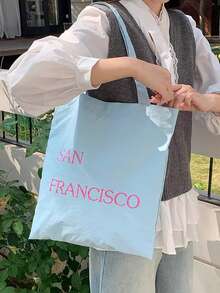 Back To School Season Korean & Japanese Niche Design Fashion Minimalist Large Capacity Casual Underarm Tote Bag, Handbag, Shoulder Bag, Student Tote Bag For Campus - Baby Blue - View 2
