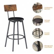 Long Bar Table With 3 PU-Upholstered Bar Stools, Industrial Style, Ideal For The Kitchen, Dining Room, Living Room Or Reception Room. Colour: Rustic Brown And Black. - Camel - View 8