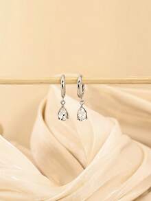 DAILI 1 Đôi bông tai mặt dây chuyền hình nơ đính đá Zirconia và cỏ bốn lá dễ thương, bông tai nhỏ nhắn tinh tế dành cho nữ, quà tặng sinh nhật/Giáng sinh. - Một đôi bông tai mặt dây chuyền cổ điển - Xem 4
