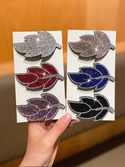 优雅水钻叶子造型发夹，时尚Y2K风格，适合刘海和侧发，适合日常、派对、上学等场合佩戴，女士发饰，女士礼物