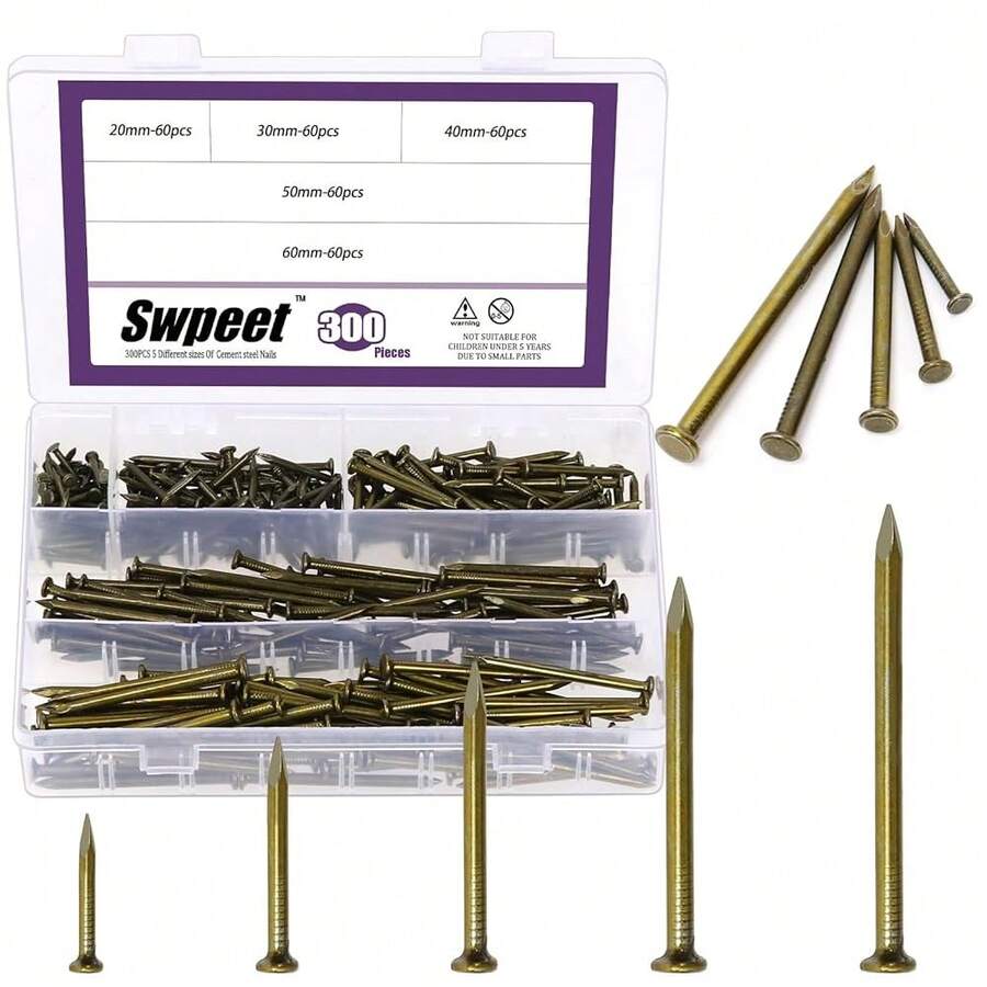 300Pcs 5 Sizes 3/4\ 1-1/4\ 1-3/5\ 2\ 2-3/8\ Bronze Hardware Nails Assortment Kit, Steel Nail, Galvanized Nails, Small Nails, Finishing Nails, Wall Nails, Wood Nails, Nails For Concrete Brick - AssortmentKit - View 1
