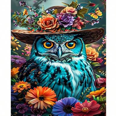 1幅2D DIY钻石画创意猫头鹰，卡通动物钻石画，卧室/客厅装饰手工钻石刺绣，完美的节日礼物