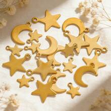 20pcs 304 Stainless Steel 18K Gold-Plated Moon And Star Pendant DIY Charm Jewellery Necklace Making Accessories Women's Stainless Steel Jewellery Handmade Components - Pendant - View 3