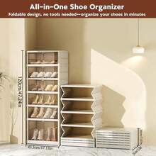 3/6/9-layerShoe box Foldable storage box Easy to assemble Transparent plastic Stackable shoe storage cabinet with lid Large shoe rack - Blanco - Ver 8