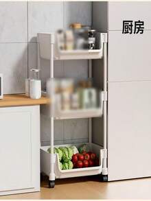 1pc Open-Shelf Storage Cart, Multi-Layer Floor Standing Rack For Home Living Room, Snacks, Backpacks, Large Capacity Storage For Household Items, Cosmetics, Kitchen Vegetables, Student Dorm, Bathroom Supplies - White - View 4