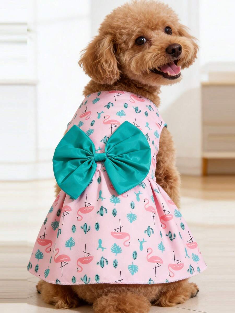 1pc Non-Stretch Polyester Material Sweet & Cute Pet Princess Dress, Decorated With Adorable Bow Tie And Cartoon Pattern Print, Suitable For Poodles And Other Pets To Wear In Spring And Summer, Making Dogs Happy. (This Product Is Made Of Non-Stretch Fabric, Usually Runs Small, Recommend Purchasing 1-2 Sizes Up From Your Normal Size) - Multicolor - View 1