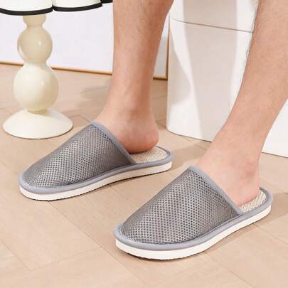 Pantuflas de lino nuevas para mujer, cómodas y silenciosas para usar en interiores, parte superior transpirable y calada, pantuflas de pareja para dormitorio, pantuflas de hotel