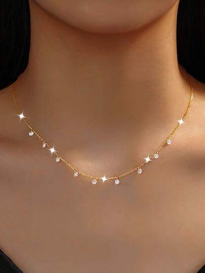 1件装女士时尚项链，S925纯银闪亮立方氧化锆吊坠项链，简约优雅闪亮项链，适合日常佩戴、度假、情人节、生日、母亲节礼物